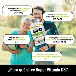 Super Vitamina D3 (con Magnesio Bisglicinato + Zinc + K2) - 120 cápsulas